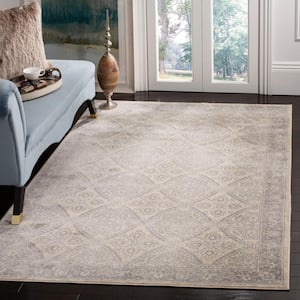 Brentwood Cream/Gray 7 ft. x 7 ft. Square Floral Border Antique Area Rug