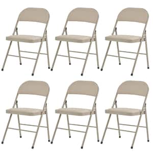 Light Brown Metal PU Leather Cushion Folding Chair Office Chair (Set of 6)