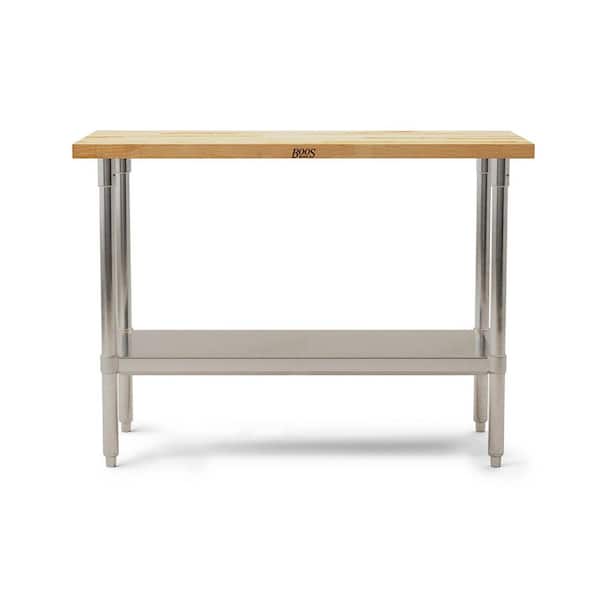 JOHN BOOS 48 in Kitchen Maple Wood Top Work Utility Table with Adjustable Lower Shelf
