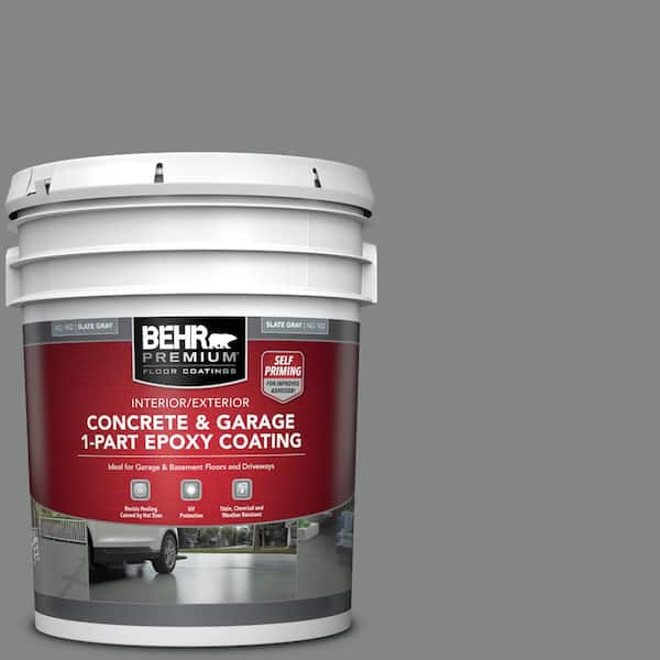 BEHR PREMIUM 5 gal. Slate Gray Self-Priming 1-Part Epoxy Satin Interior/Exterior Concrete and Garage Floor Paint