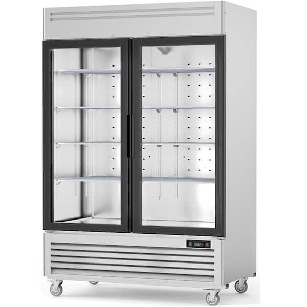 54.4 in. 49 cu. ft. 2 Glass Door Frost Free Defrost Commercial Display Upright Freezer in Stainless Steel, LED Light