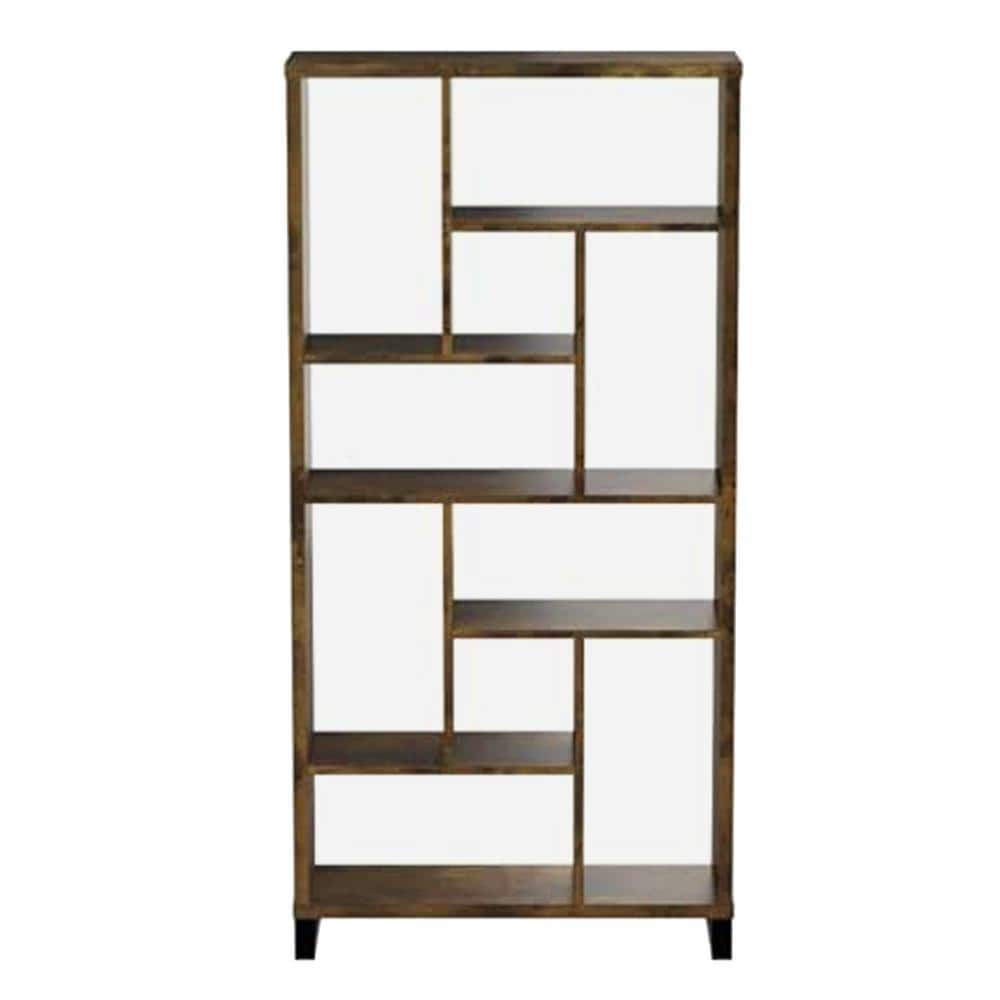 Antique Nutmeg Brown Wood and Metal Bookcase with Multiple Shelves