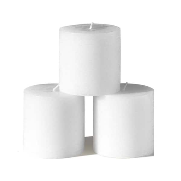 White Unscented Paraffin Wax Single Wick Dripless Pillar Candle 3-Pack