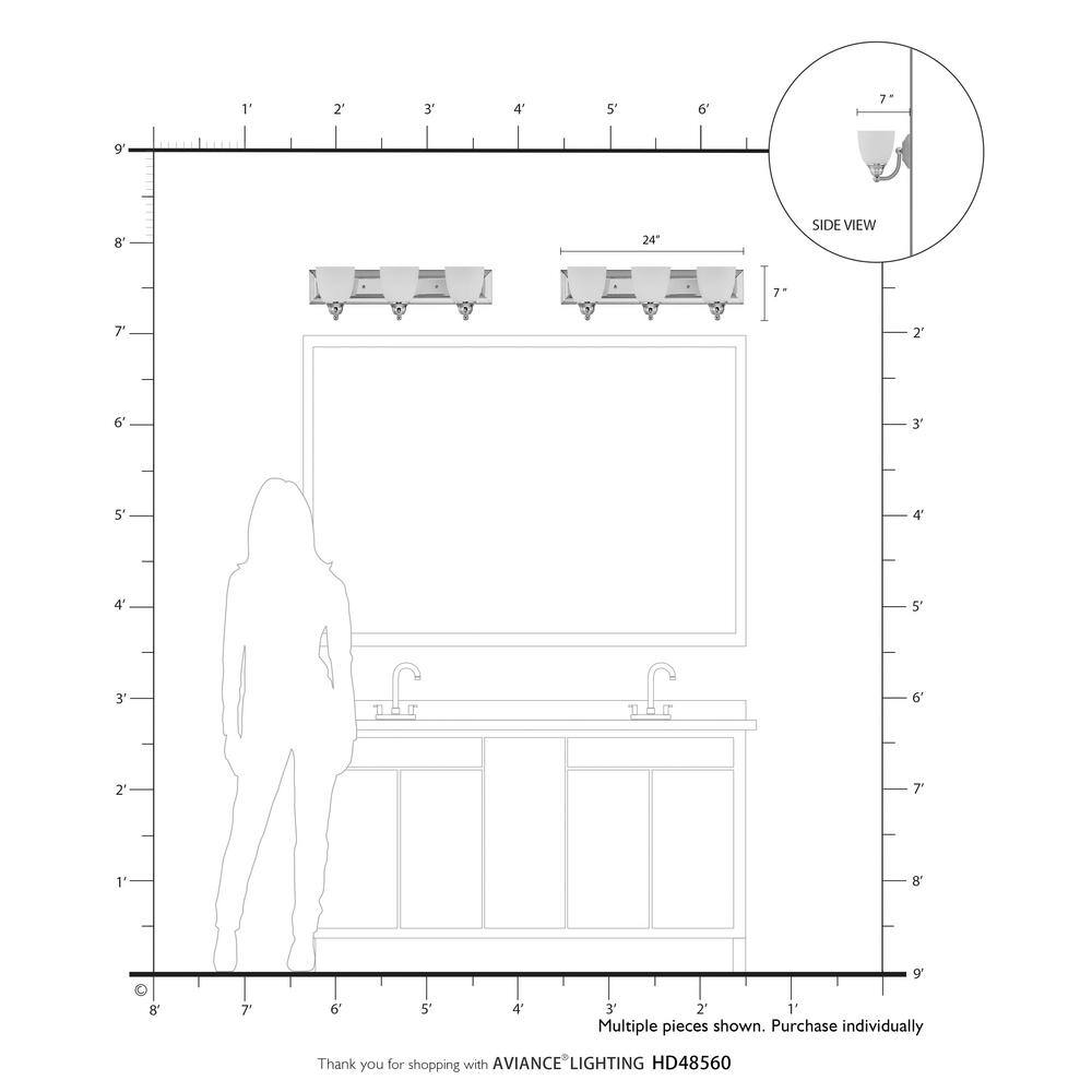 Springfield Polished Chrome 3-Light Vanity with Satin Opal White Glass