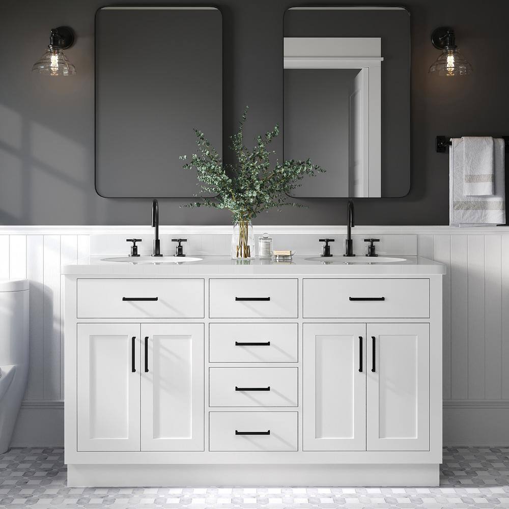 60'' White Hardwood Double Freestanding Bathroom Vanity