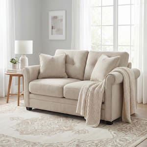 KYVOS Newport 60 in. Hemp Beige Polyester Fabric 2-Seater Loveseat with Rolled Arms