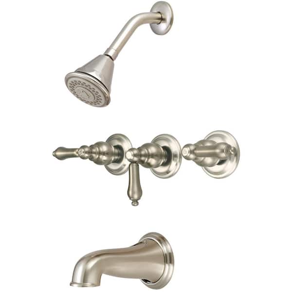 Central Brass 8968-B1-BN Triple Handle 4-Spray Tub and Shower Faucet 1.75 GPM in. Brushed Nickel Valve Included
