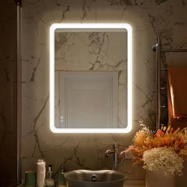 yulika 24 in. H x 40 in. W Rectangular LED Backlit Mirror Frameless Wall Bathroom Vanity Mirror Anti-Fog 3-Color Dimmable