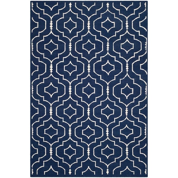 SAFAVIEH Dhurries Navy/Ivory 6 ft. x 9 ft. Geometric Latticework Trellis Area Rug