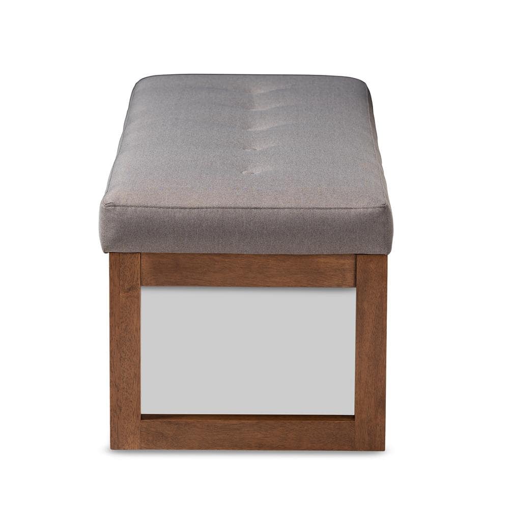 Caramay Grey Fabric and Walnut Wood Modern Storage Bench
