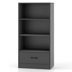 48 in. Tall Grey Engineered Wood 4-Shelf Standard Bookcase Industrial Display Storage Shelf Plant Flower Stand