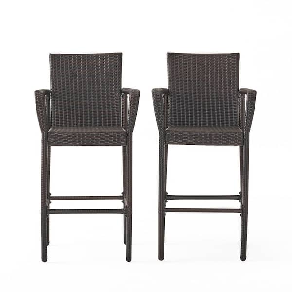 2-Piece Brown Metal and Wicker Outdoor Bar Stool