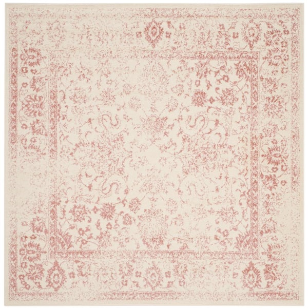 Adirondack Ivory/Rose 7 ft. x 7 ft. Border Distressed Square Area Rug