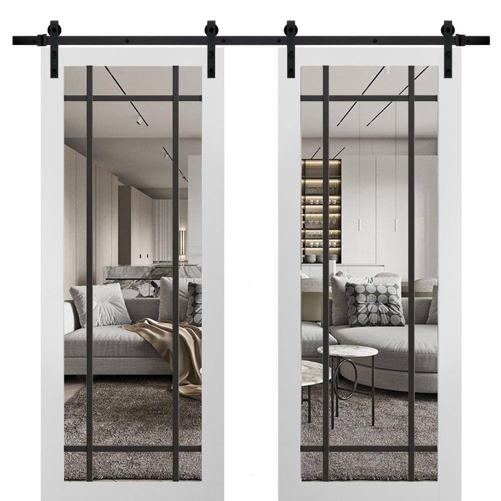 28 in. x 96 in. 2 Panel Clear Glass White Solid Wood Sliding Barn Door with Hardware Kit price history on PriceWatchPro