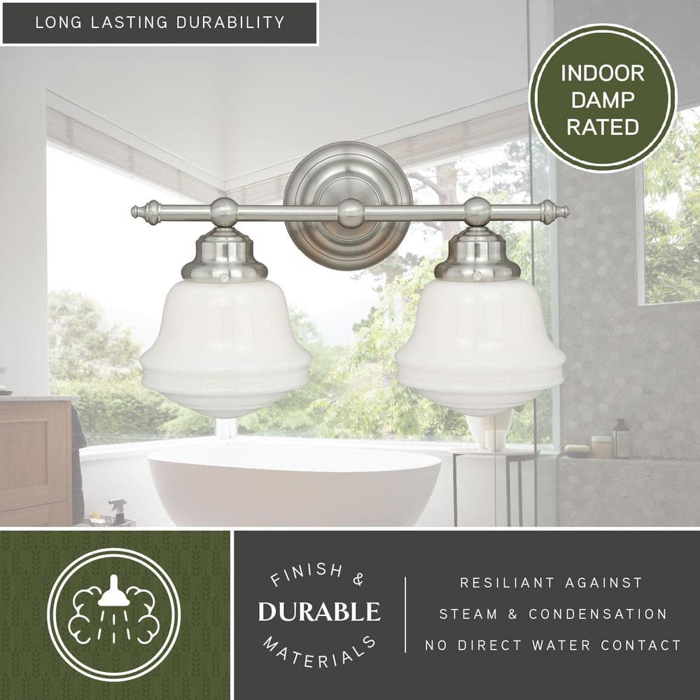 Huntley 16" Satin Nickel and White Glass Bathroom Vanity Light
