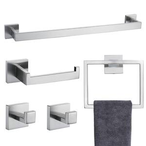 5-Piece Bath Hardware Set with Toilet Paper Holder Towel Bar Towel Ring Coat Hook in Brushed Nickel