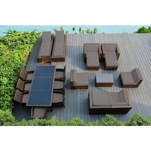 Mixed Brown 20-Piece Wicker Patio Combo Conversation Set with Sunbrella Taupe Cushions