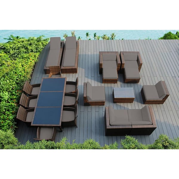 Mixed Brown 20-Piece Wicker Patio Combo Conversation Set with Sunbrella Taupe Cushions