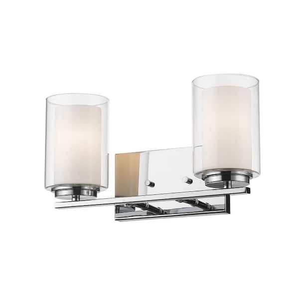 Unbranded Willow 15 in. 2-Light Chrome Vanity Light with Glass Shade