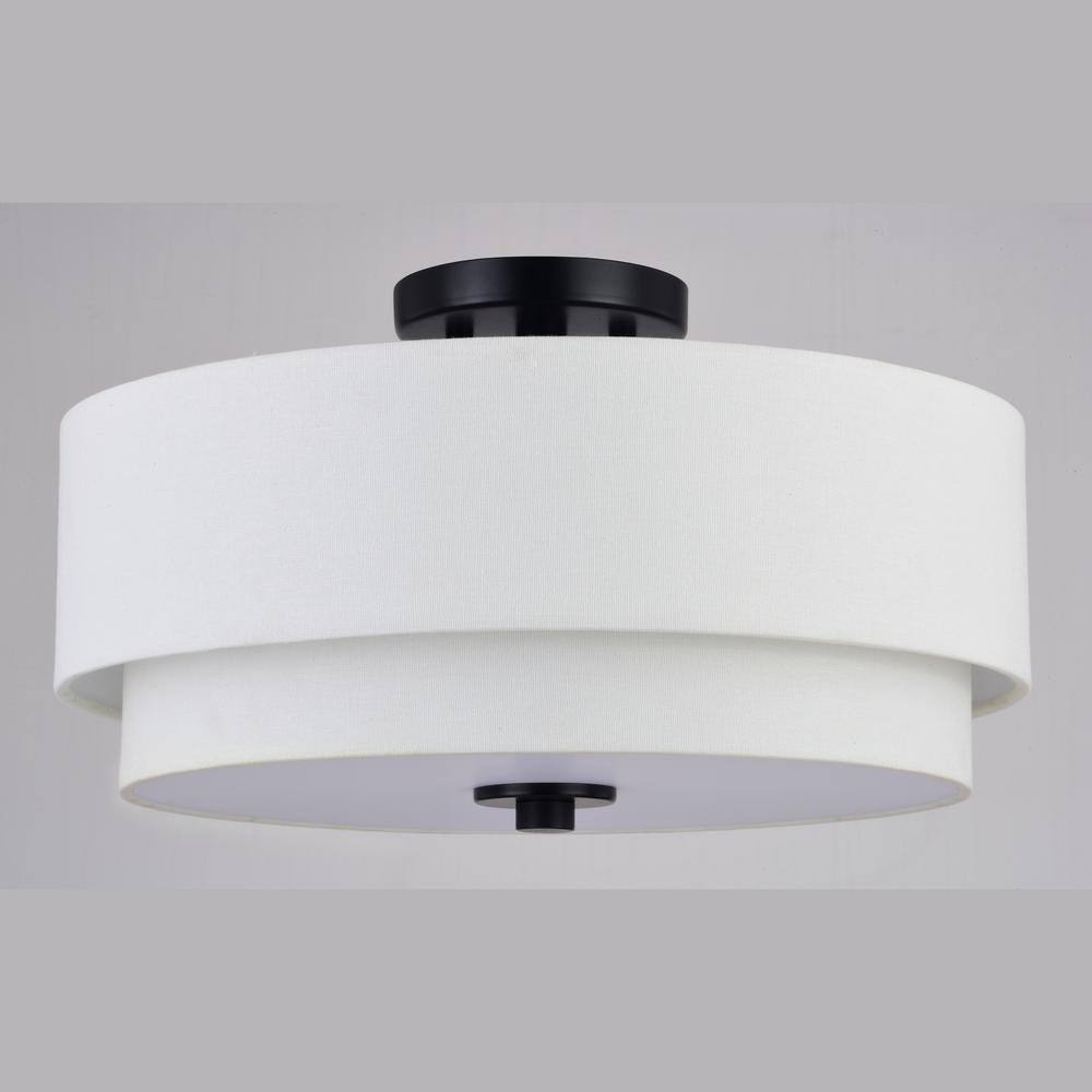 Burnaby 16" Black and White Linen Drum Semi Flush Mount Ceiling Light