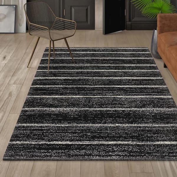 Williamsburg Minimalist Stripe Black/Cream 5 ft. x 8 ft. Area Rug