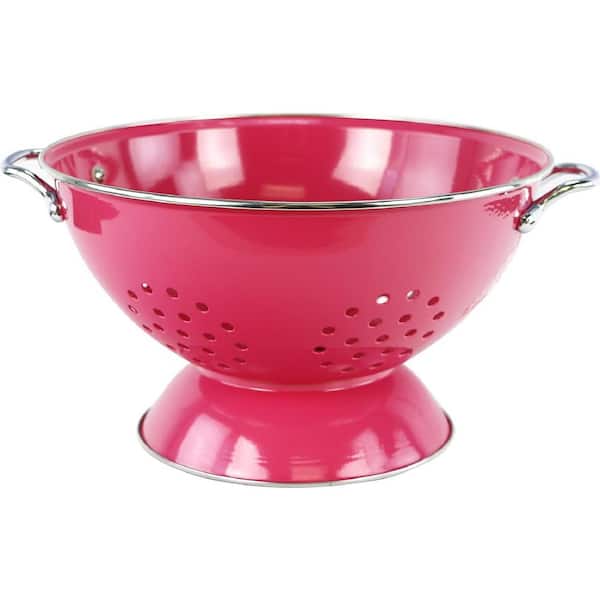 Adrinfly 5 qt. Metal Powder Coated Enameled Will Never Flake or Discolor Colander in Magenta Suitable Both Hot Cold Prep