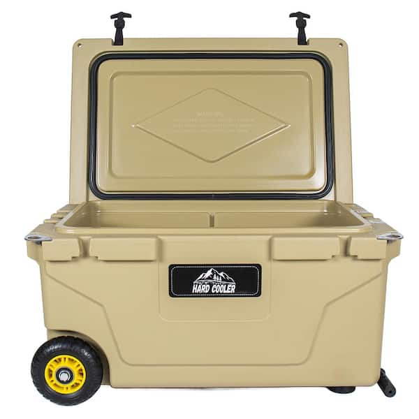 65QT Khaki Hard Cooler, Portable Ice Chest with 6-Day Ice