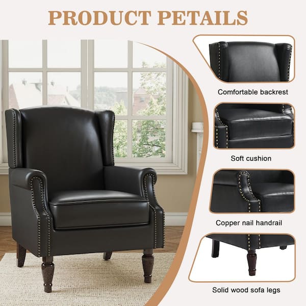 Uixe Black PU Leather Upholstered High Back Accent Arm Chair With