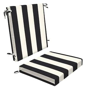 Outdoor Midback Dining Chair Cushion Cabana Stripe Black and Ivory