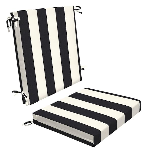 Honeycomb Outdoor Midback Dining Chair Cushion Cabana Stripe Black and Ivory