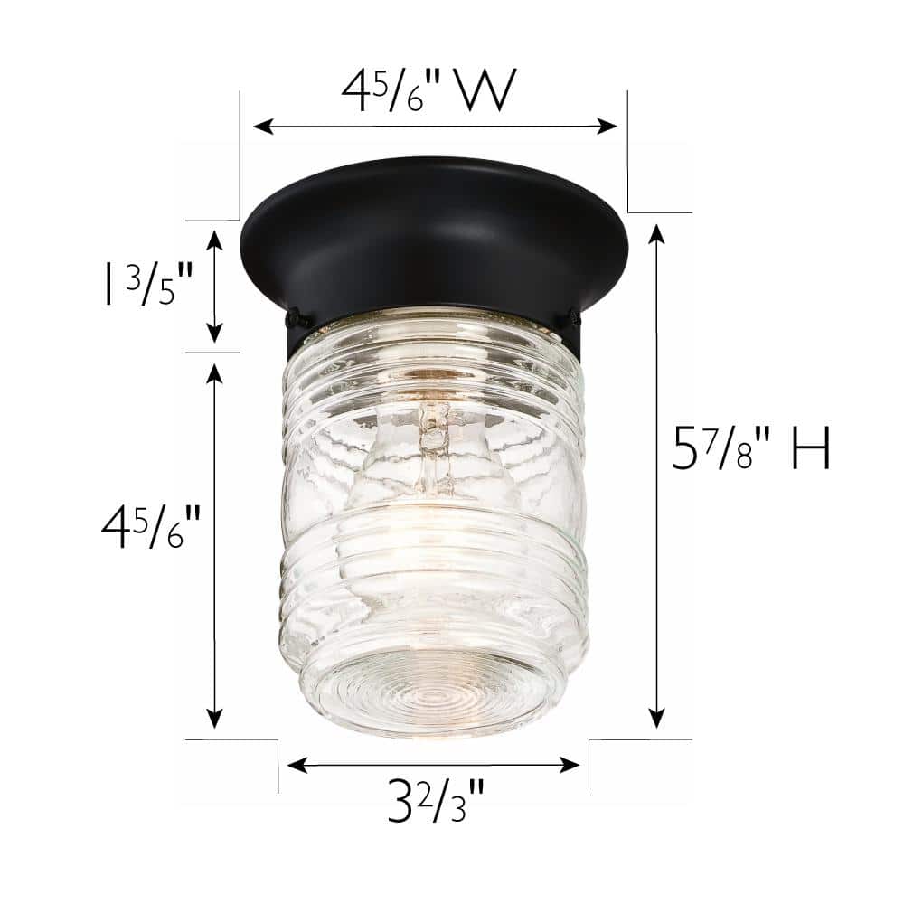 Matte Black Glass Jar Indoor/Outdoor Flush Mount Ceiling Light