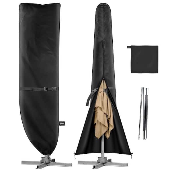 Black Outdoor Umbrella Cover with Support Pole and Straps, Patio Umbrella Cover for 9 ft. to 13 ft. Cantilever Umbrella