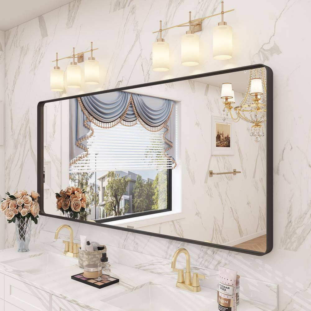 60x28 Matte Black Aluminum Framed Rectangular Vanity Mirror