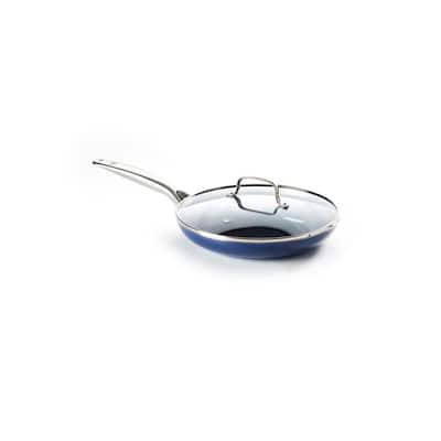 12 in. Aluminum Ceramic Nonstick Frying Pan in Blue with Glass Lid