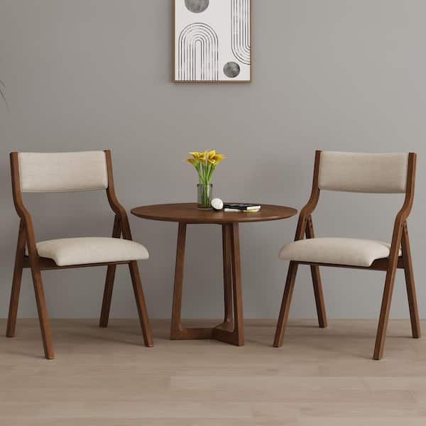 Gabriel Modern Taupe and Walnut Fabric Upholstered Folding Dining Chair, Solid Wood Frame (Set of 2)