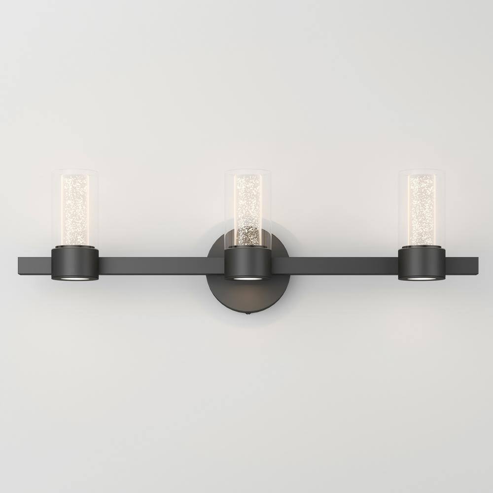 Novello Essence 3-Light Dimmable LED Vanity Light in Black with Clear Glass