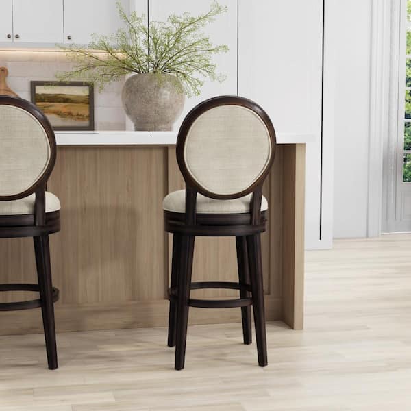 Dayton 30.25 in. Coffee Bean Full Back Wood Bar Stool with Fabric Seat