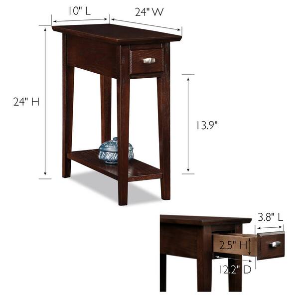 Chocolate Oak Rectangle Wood Narrow End, Narrow Lamp Table With Drawer