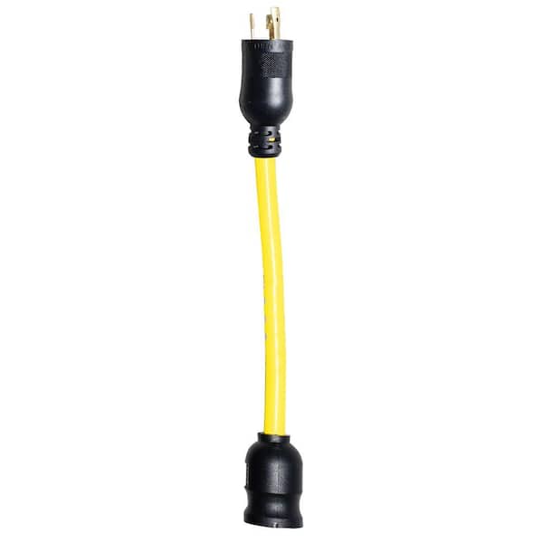 Voltec 1 ft. 12/3 Locking Plug to U-Ground Connector - Blue/Yellow