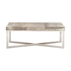 Gray Cowhide Bench with Silver Metal Base 19 in. X 49 in. X 17 in.