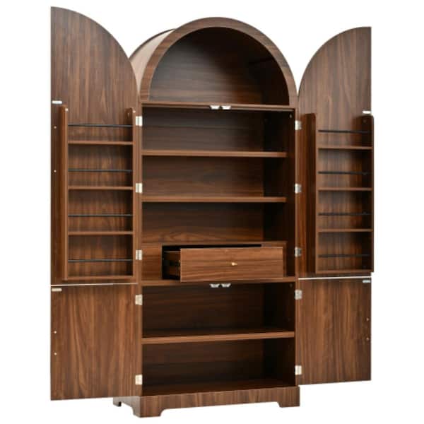 72 in. Tall Arched Kitchen Pantry Cabinet with Fluted Doors, 8 Door Shelves, 3 Adjustable Shelves and Hidden Drawer