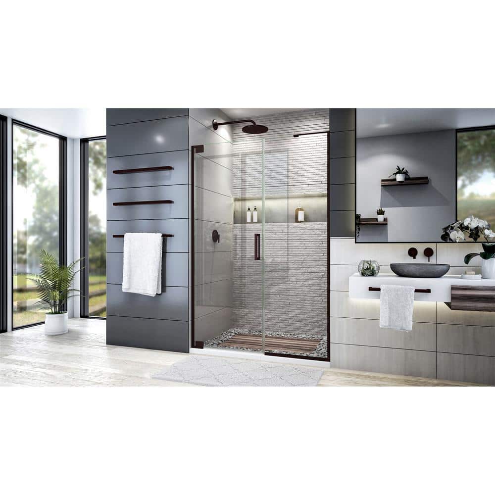 Elegance Plus 46" W x 72" H Frameless Pivot Shower Door in Black