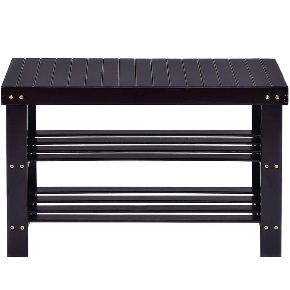 18 in. H 9-Pair Bamboo 3 Tier Black Shoe Rack Storage Shelf furniture