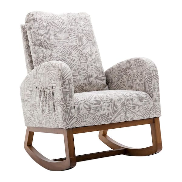 Unbranded Geometry Beige Comfortable Fabric Upholstery Rocking Chair