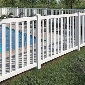 Sturbridge Vinyl Yard and Pool Fence w/Post and No Dig Steel Pipe Anchor Kit 4 ft. H x 6 ft. W