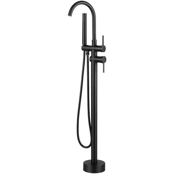 2-Handle Freestanding Claw Foot Tub Faucet with Hand Shower in Matte Black