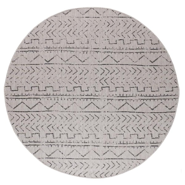7' Round Light Gray Dark Gray Waikiki Modern Trellis Indoor Outdoor Area Rug