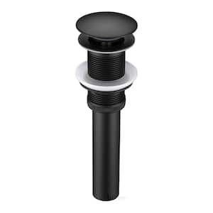 1-5/8 in. Brass Bathroom and Vessel Sink Push Pop-Up Drain Stopper with No Overflow in Matte Black