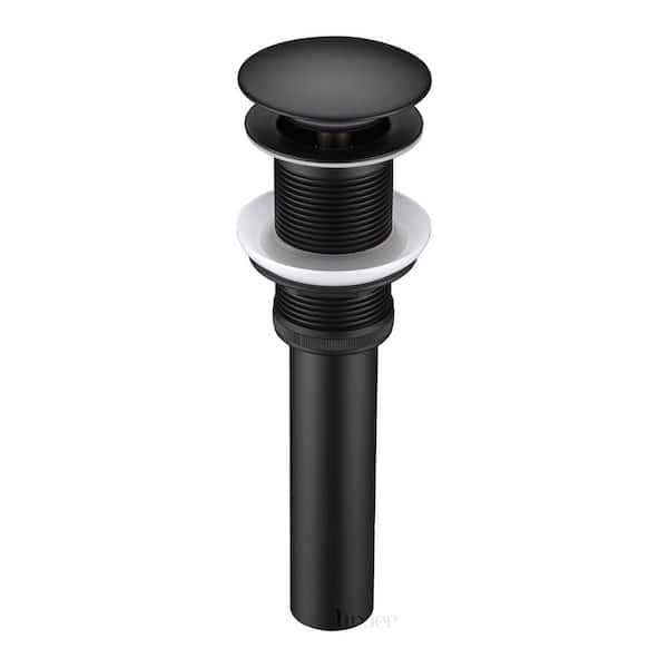 LUXIER 1-5/8 in. Brass Bathroom and Vessel Sink Push Pop-Up Drain Stopper with No Overflow in Matte Black