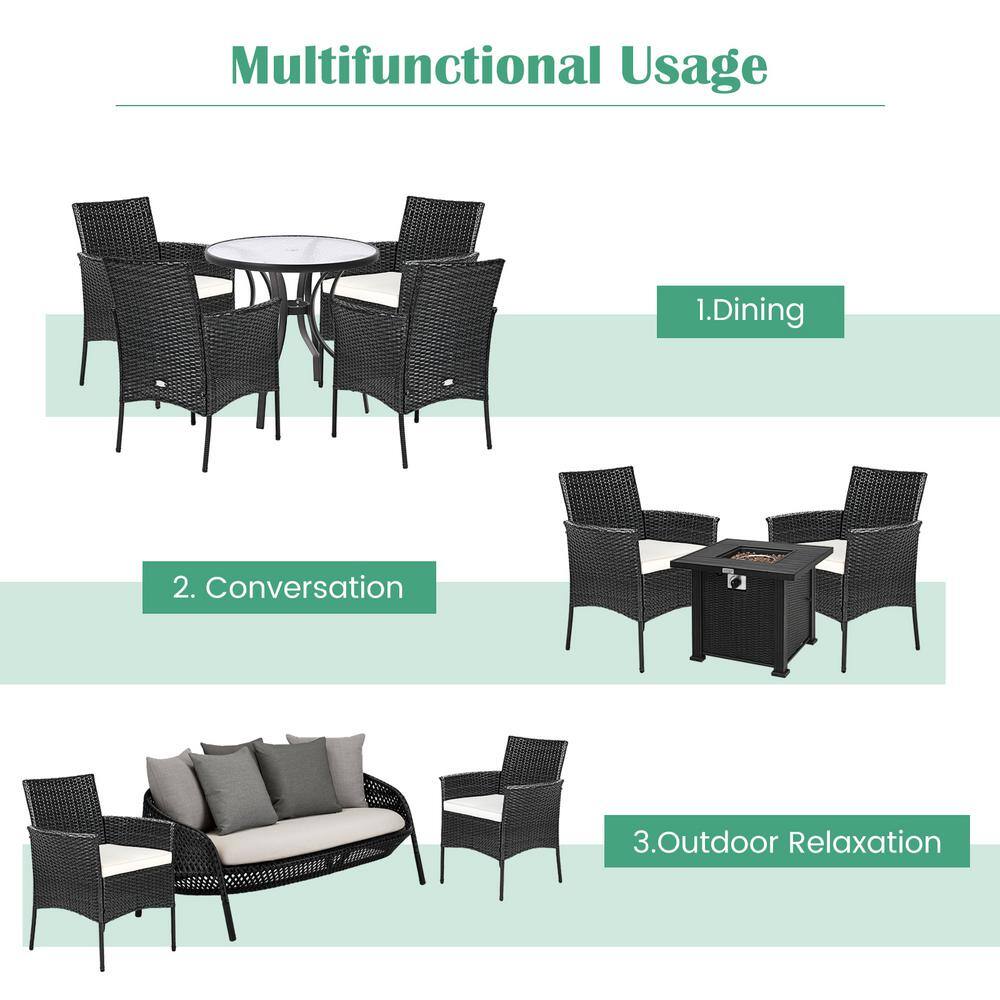 Black Rattan Outdoor Dining Chairs with Cushions, Set of 2